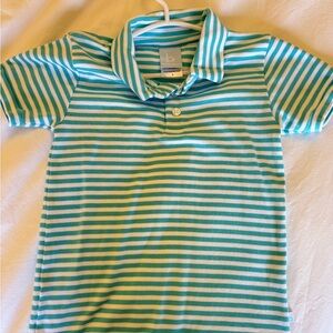 Bella Bliss Striped Polo in Aqua & White Boys Size 5